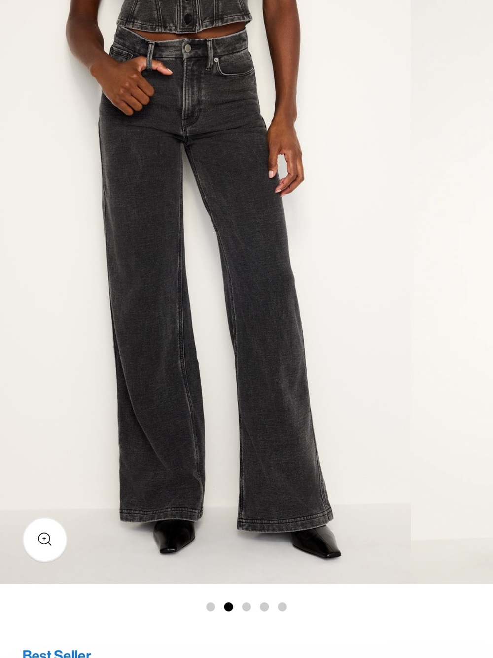 Good American Black Washed Wide Leg Jeans